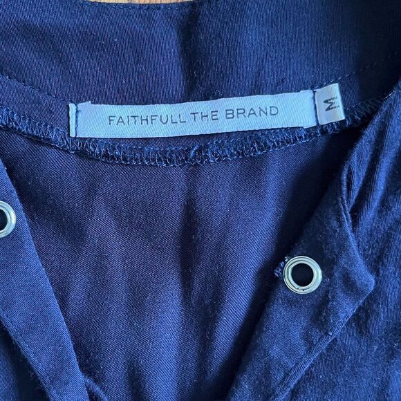 Faithfull The Brand Dark Blue Lace Up V-neck Tunic Shirt Dress Women's Sz Medium - Picture 4 of 9